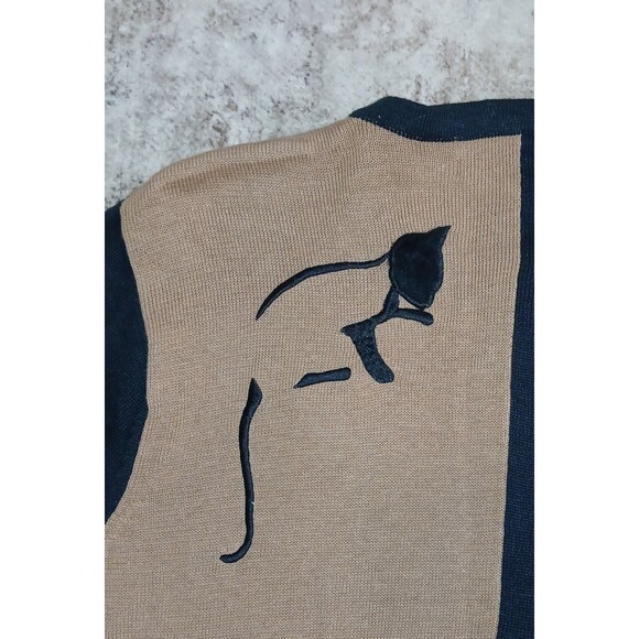 Cat Lover Knit Cardigan & Scarf Set Applique Embroidery | Black Tan | Size M... - Picture 12 of 16